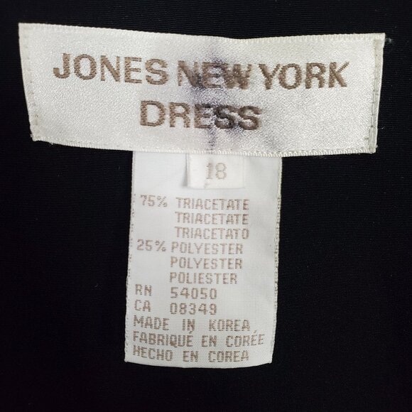 Jones New York Sz 18 Dress Velvet Trim A-line Long Sleeve Knee Length LBD Party - Picture 4 of 12